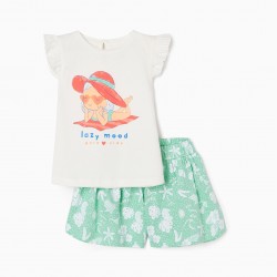 T-SHIRT + SHORT FOR BABY GIRL 'PURA VIDA', WHITE/GREEN
