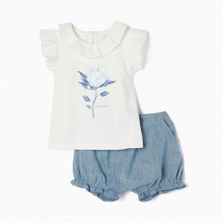 T-SHIRT + SHORTS FOR BABY GIRL, WHITE/BLUE