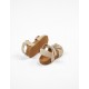 LEATHER SANDALS WITH BOW FOR BABY GIRL, BEIGE