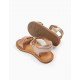LEATHER SANDALS WITH GLITTER FOR BABY GIRL, GOLDEN ROSE