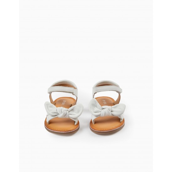 LEATHER SANDALS WITH BOW FOR BABY GIRL, WHITE