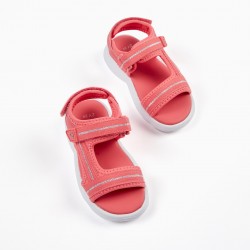 SANDALS FOR BABY GIRL, CORAL/SILVER