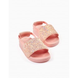 RUBBER FLIP FLOPS WITH GLITTER FOR BABY GIRL, PINK