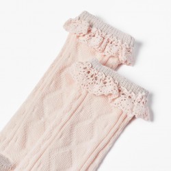 HIGH STOCKINGS WITH LACE AND LUREX FOR BABY GIRL, PINK