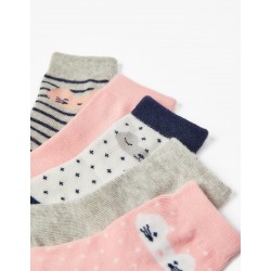 PACK 5 PAIRS OF BABY COTTON SOCKS GIRL 'KITTY', MULTICOLOR