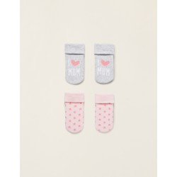 PACK 2 PAIRS OF THICK SOCKS FOR BABY GIRL, GREY/PINK