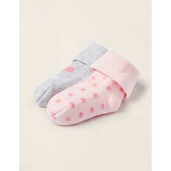 PACK 2 PAIRS OF THICK SOCKS FOR BABY GIRL, GREY/PINK