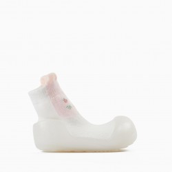 STEPPIES SOCKS WITH BABY SOLE GIRL 'RABBIT', PINK/WHITE