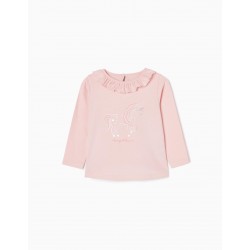 LONG SLEEVE T-SHIRT IN BABY COTTON GIRL 'UNICORN', PINK