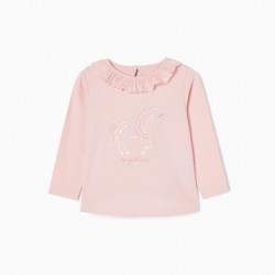 LONG SLEEVE T-SHIRT IN BABY COTTON GIRL 'UNICORN', PINK