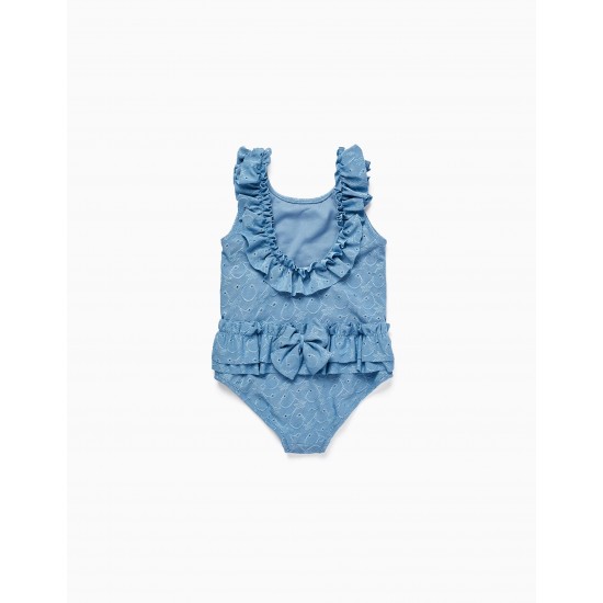 FLORAL SWIMSUIT WITH RUFFLES FOR BABY GIRL 'YOU & ME', BLUE