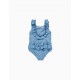 FLORAL SWIMSUIT WITH RUFFLES FOR BABY GIRL 'YOU & ME', BLUE