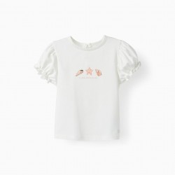 COTTON T-SHIRT FOR BABY GIRL 'CONCHAS', WHITE