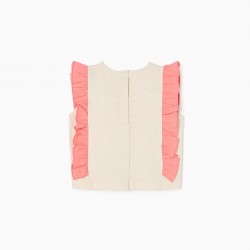 COTTON TOP FOR BABY GIRL 'FLOWER', BEIGE/CORAL