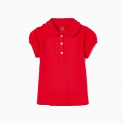 SHORT SLEEVE POLO WITH RUFFLES FOR BABY GIRL, RED