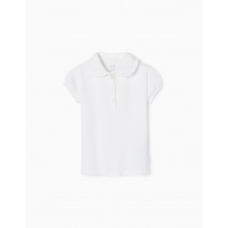 SHORT SLEEVE POLO WITH RUFFLES FOR BABY GIRL, WHITE