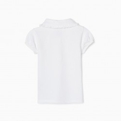 SHORT SLEEVE POLO WITH RUFFLES FOR BABY GIRL, WHITE