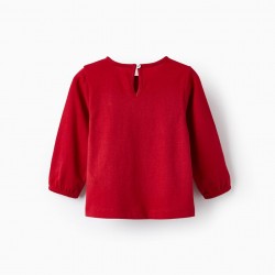 LONG SLEEVE COTTON T-SHIRT FOR BABY GIRL, RED