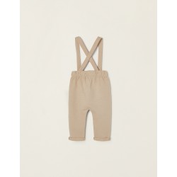 PANTS WITH REMOVABLE STRAPS FOR NEWBORN 'TIGER', BEIGE