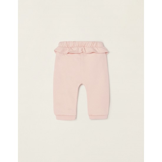 Cotton Pants With Ruffles For Newborn, Pink