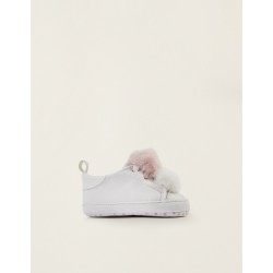 NEWBORN POMPONS SNEAKERS, WHITE/PINK