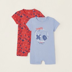 PACK 2 COTTON ROMPERS FOR BABY CHILD 'MARINE ANIMALS', BLUE/RED