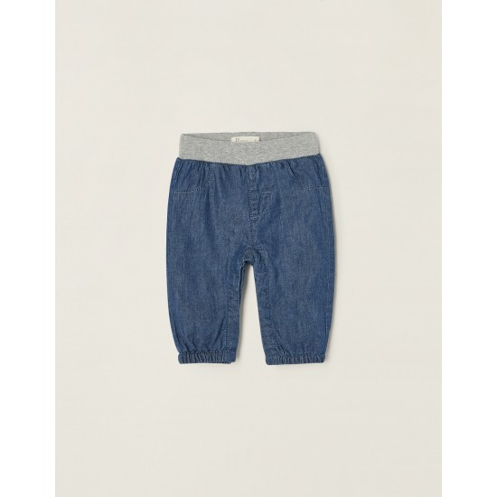 COTTON JEANS WITH KNITTED LINING FOR NEWBORN, BLUE
