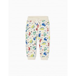 COTTON TRACKSUIT PANTS FOR BABY BOY 'DINOSAURS', BEIGE