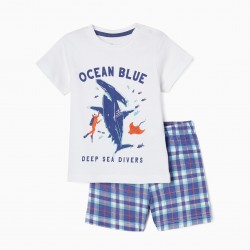 COTTON BABY PAJAMAS BOY 'OCEAN BLUE', BLUE/WHITE