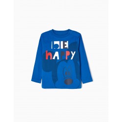 COTTON LONG SLEEVE T-SHIRT FOR BABY BOY 'HAPPY MICKEY', BLUE