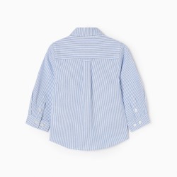 STRIPED COTTON SHIRT FOR BABY CHILD, WHITE/BLUE
