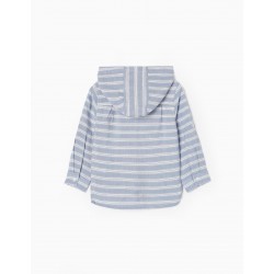 STRIPED SHIRT WITH HOOD FOR BABY BOY, WHITE/BLUE