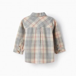 CHECKERED COTTON SHIRT FOR BABY BOYS 'B&S', GREY/BEIGE