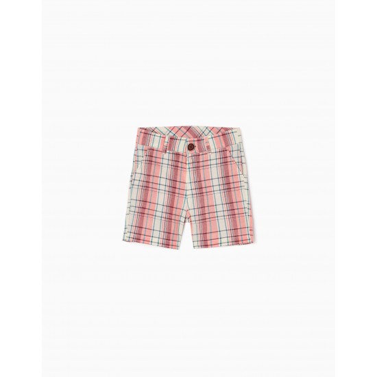 CHECKERED COTTON SHORTS FOR BABY BOY, PINK/BEIGE