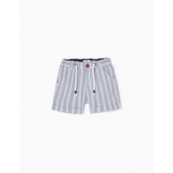 STRIPED SHORTS FOR BABY BOY, BLUE/WHITE