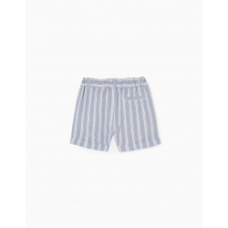 STRIPED SHORTS FOR BABY BOY, BLUE/WHITE
