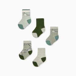 PACK 5 PAIRS OF BABY COTTON SOCKS BOY 'DINOSAURS', GREY/GREEN