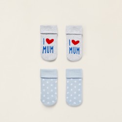 PACK 2 PAIRS OF THICK SOCKS FOR BABY BOY, GREY/BLUE