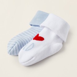 PACK 2 PAIRS OF THICK SOCKS FOR BABY BOY, WHITE/BLUE