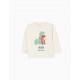 LONG SLEEVE T-SHIRT IN BABY COTTON BOY 'DINOSAURS', BEIGE