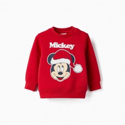 BABY COTTON SWEATSHIRT 'MICKEY MOUSE - CHRISTMAS', RED