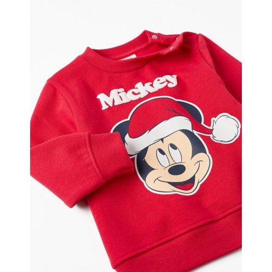 BABY COTTON SWEATSHIRT 'MICKEY MOUSE - CHRISTMAS', RED
