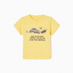 COTTON T-SHIRT FOR BABY BOY 'SAVE THE PLANET', YELLOW