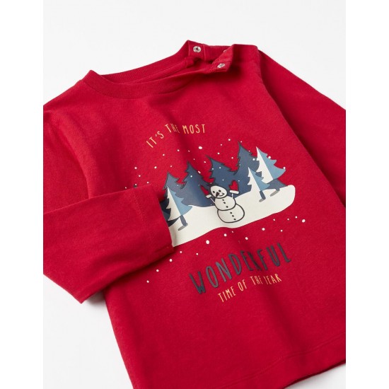 COTTON T-SHIRT FOR BABY BOYS 'WONDERFUL', RED