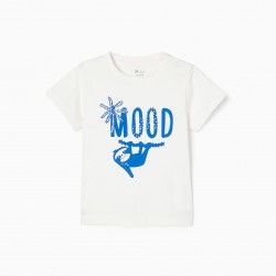 COTTON T-SHIRT FOR BABY BOY 'MOOD', WHITE
