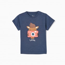 COTTON T-SHIRT FOR BABY BOY 'SMILE', BLUE