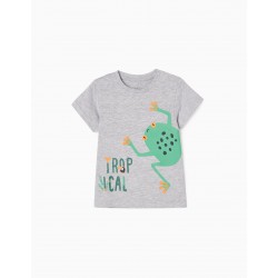 COTTON T-SHIRT FOR BABY BOY 'FROG', GREY