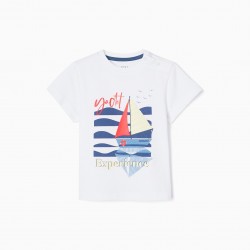 COTTON T-SHIRT FOR BABY BOY 'YACHT', WHITE