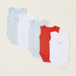 PACK 5 COTTON BODIES FOR BABY AND NEWBORN 'BOATS', BLUE/WHITE/RED