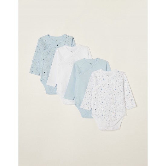 4 LONG SLEEVE BABY BOYS 'CLOUDS & STARS', WHITE/BLUE
